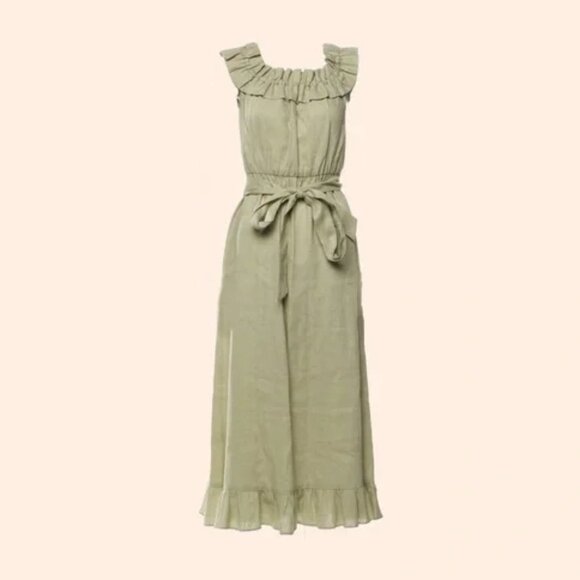 Reformation 100% Linen Sycamore Off Shoulder Midi Dress in Dried Herbs Green S - Picture 4 of 9